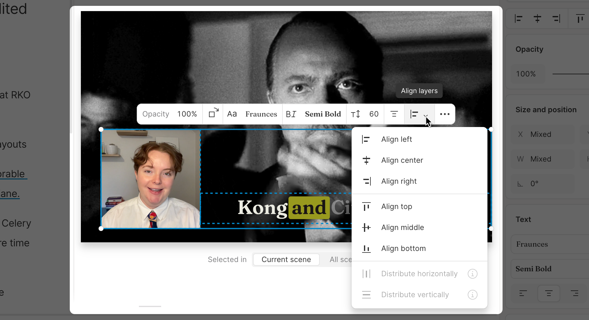 Alignment options in the Scene Editor. Press Esc to close.
