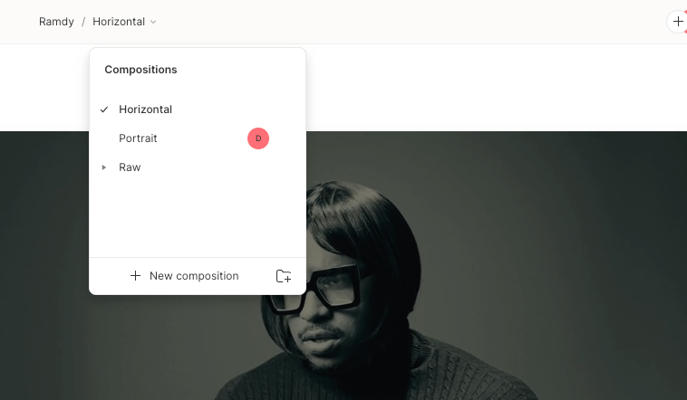 Composition selector showing collaborators active in each composition.