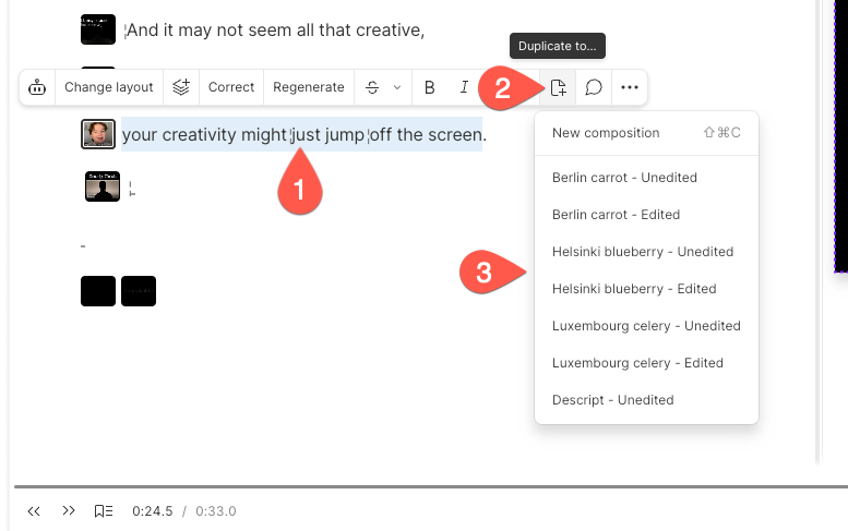 Hover menu showing the Duplicate to… icon