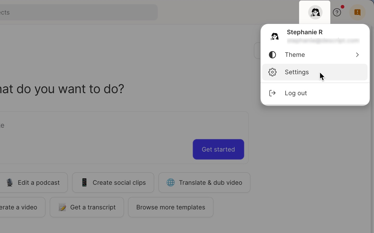 App Settings in Descript
