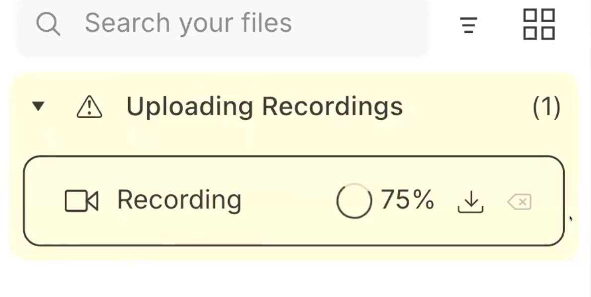 Recovered recordings highlighted in yellow in Project files pane