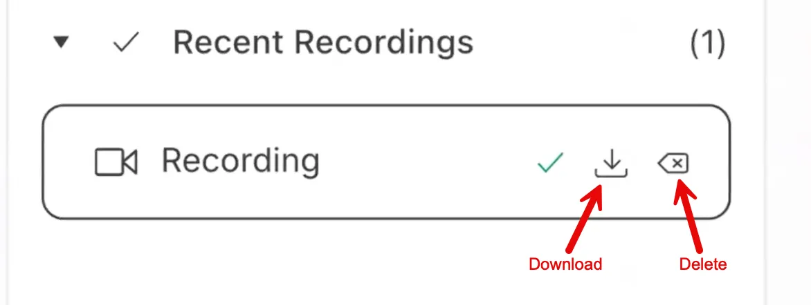 Recovery page with download and delete options