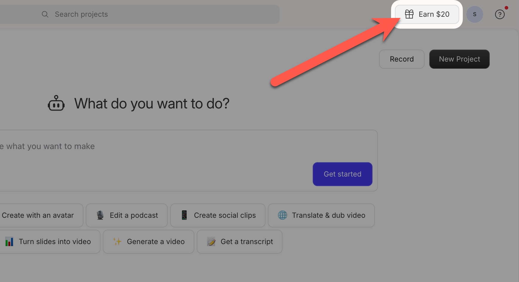 Earn up to $20 referral button in Descript