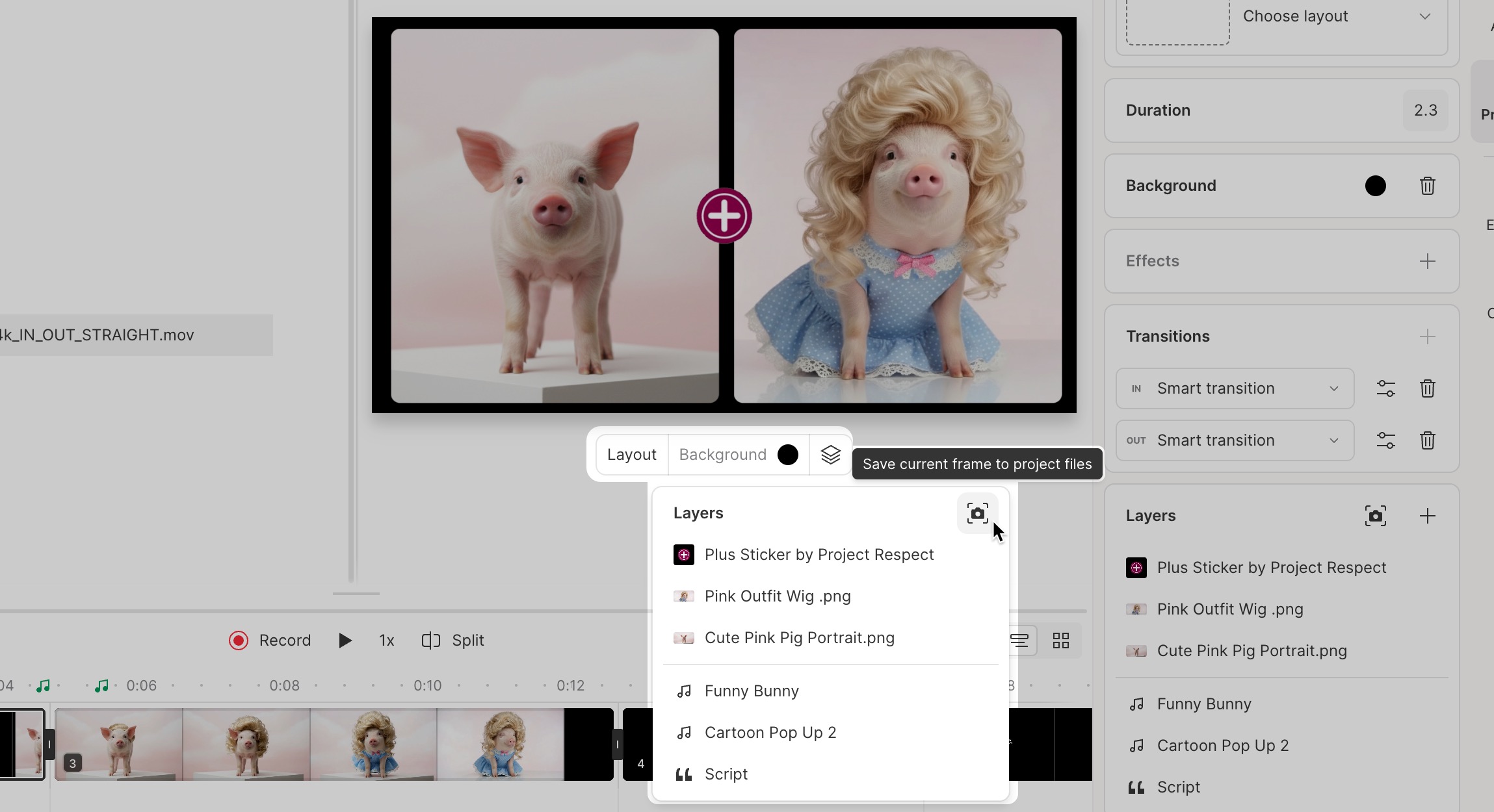 Scene toolbar options in Descript