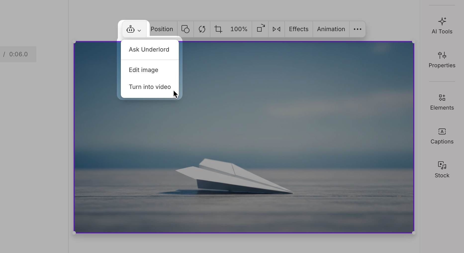 Turn into video option in Underlord toolbar