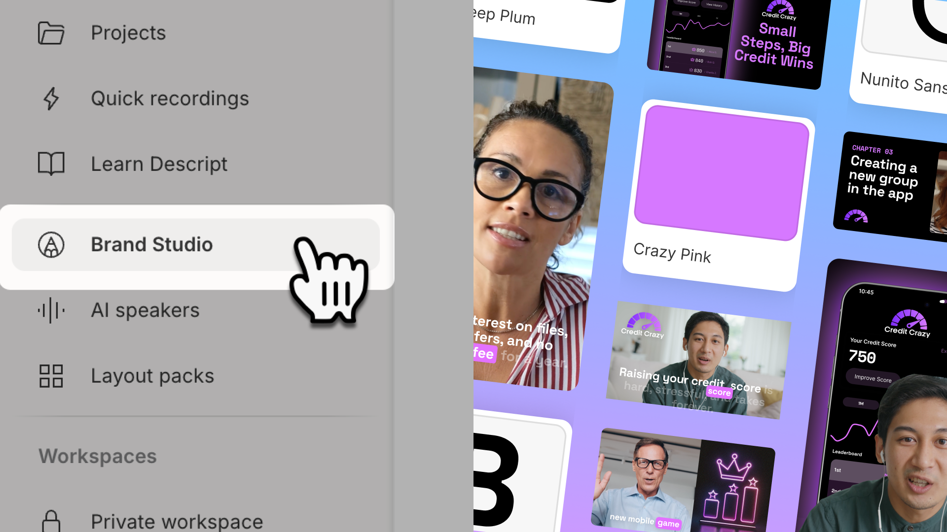 Brand Studio hero image illustrating brand assets managed in Descript