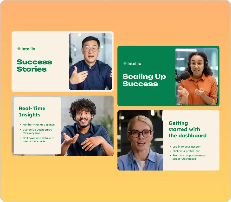 Branded layout packs in Descript showing consistent colors and fonts