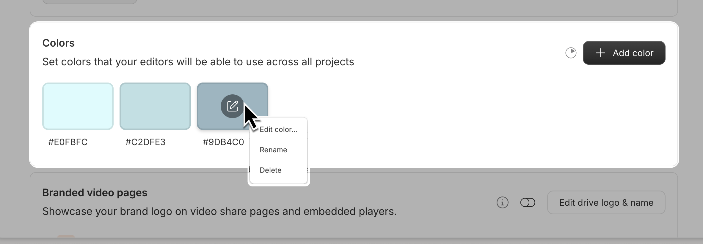 Add, edit, or rename colors in Brand Studio