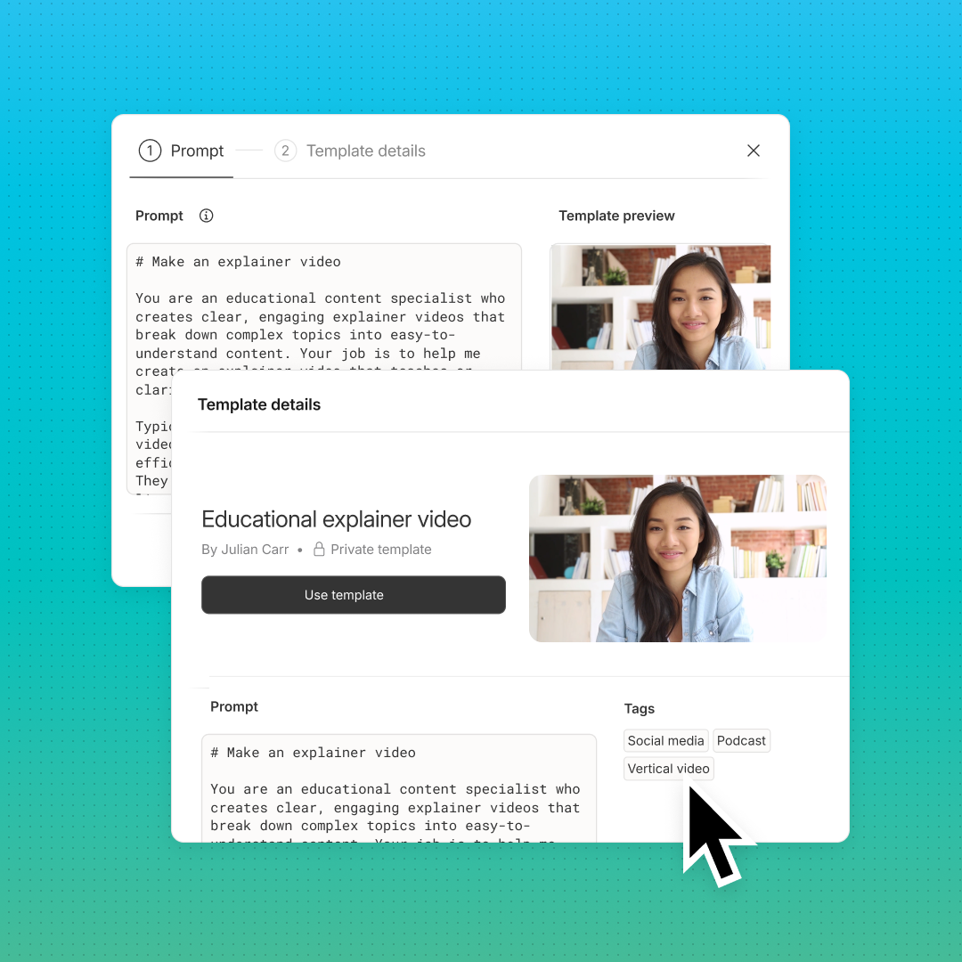 Example of a educational content template in Descript