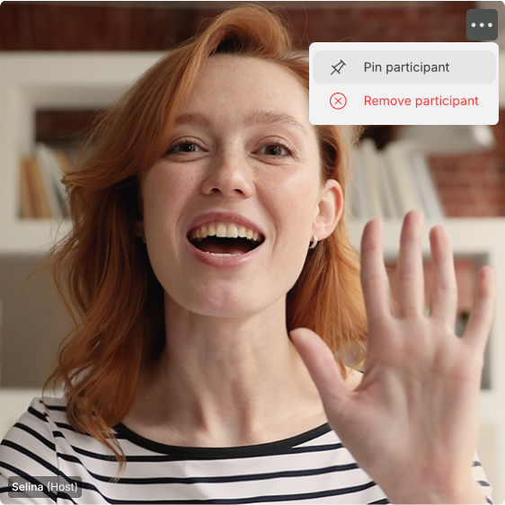 Pin participant option in the Descript Rooms interface