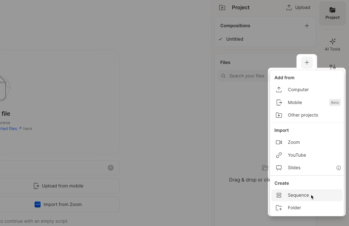 Create a new empty sequence in the Project panel