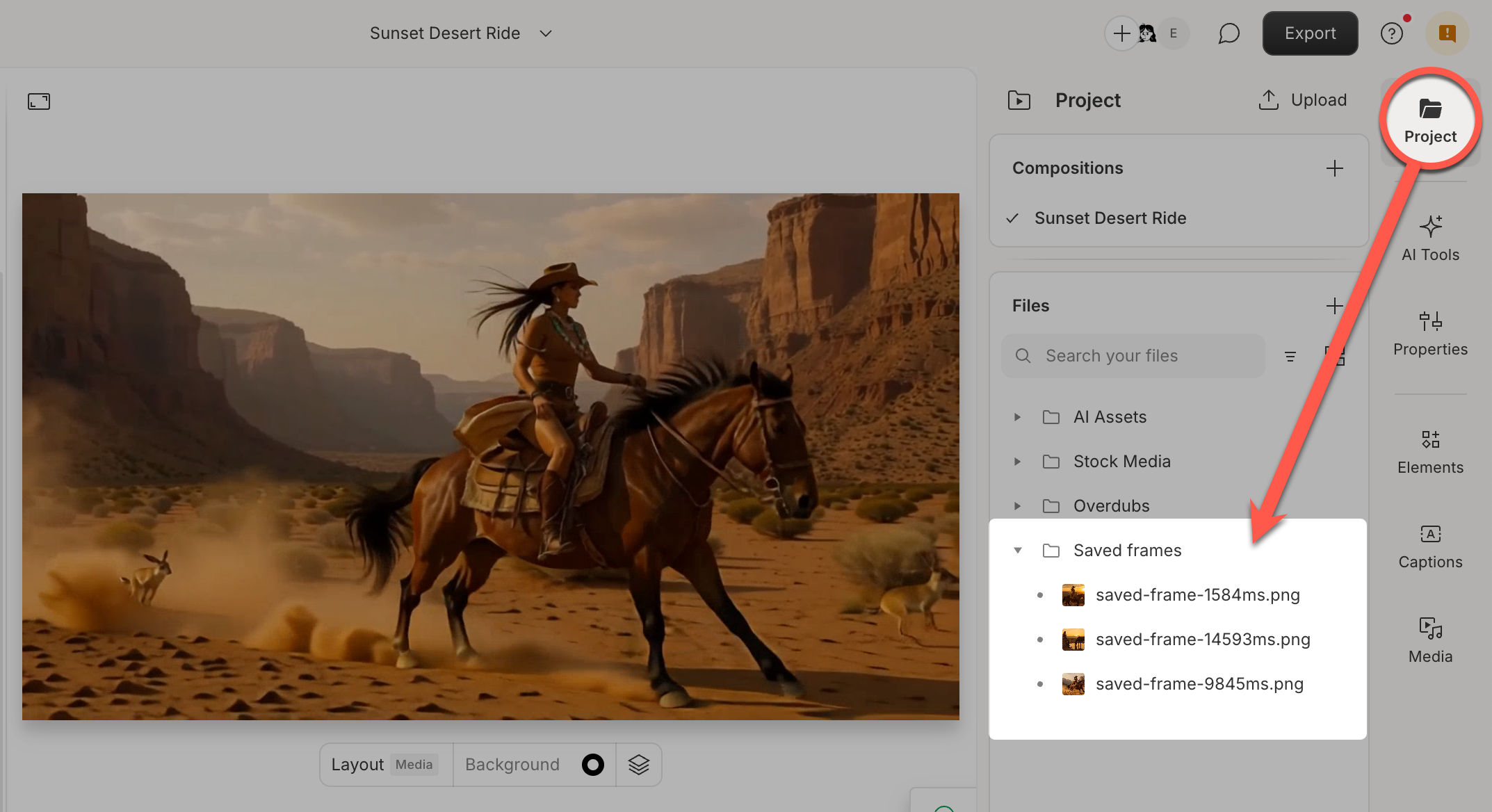 Saved frame shown in the Files panel