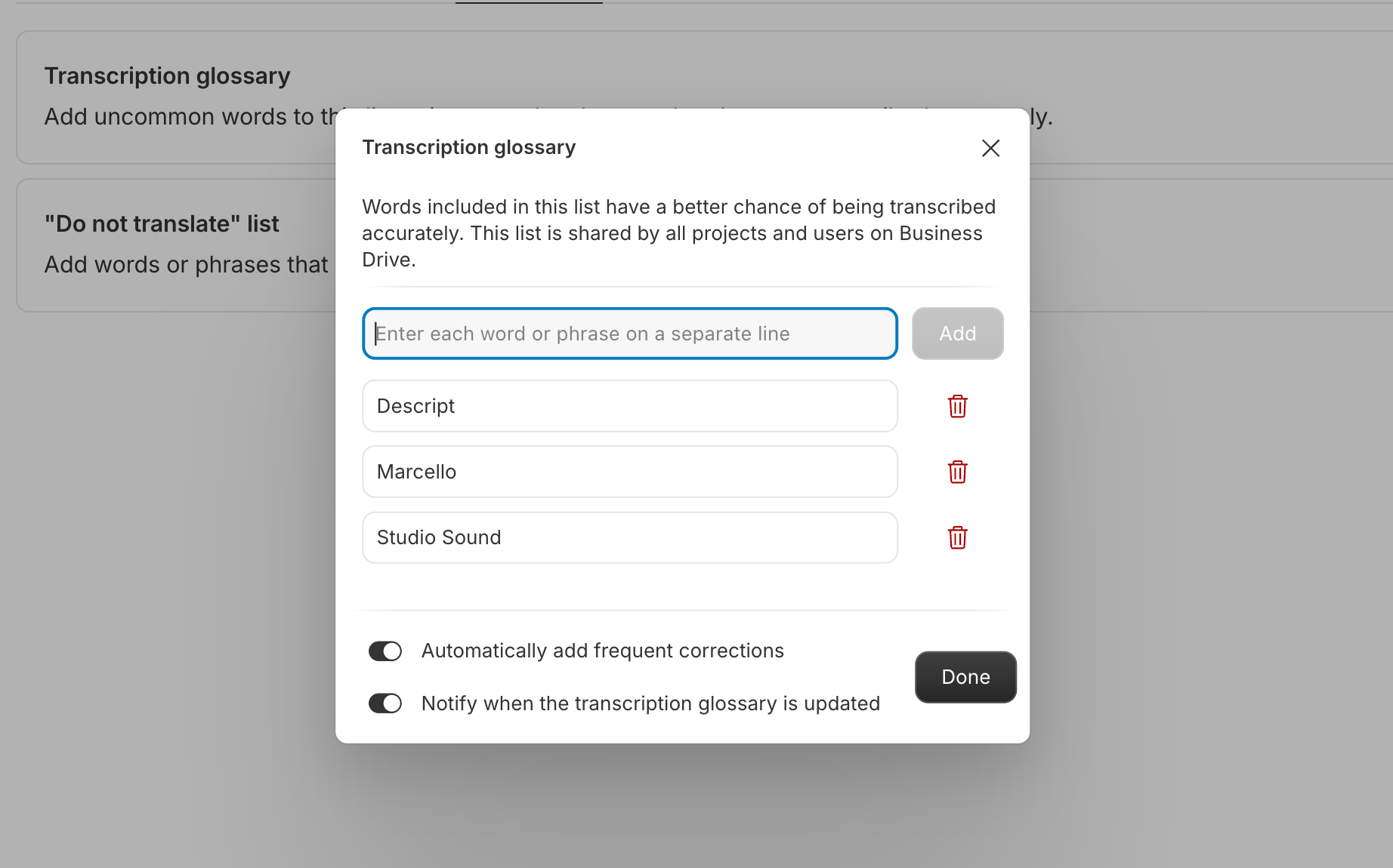 Saving your glossary entries