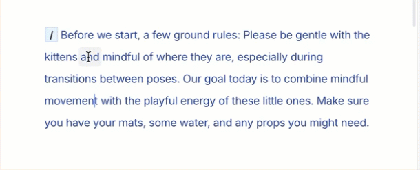 Animated screen recording showing the addition of inline notes in Descript