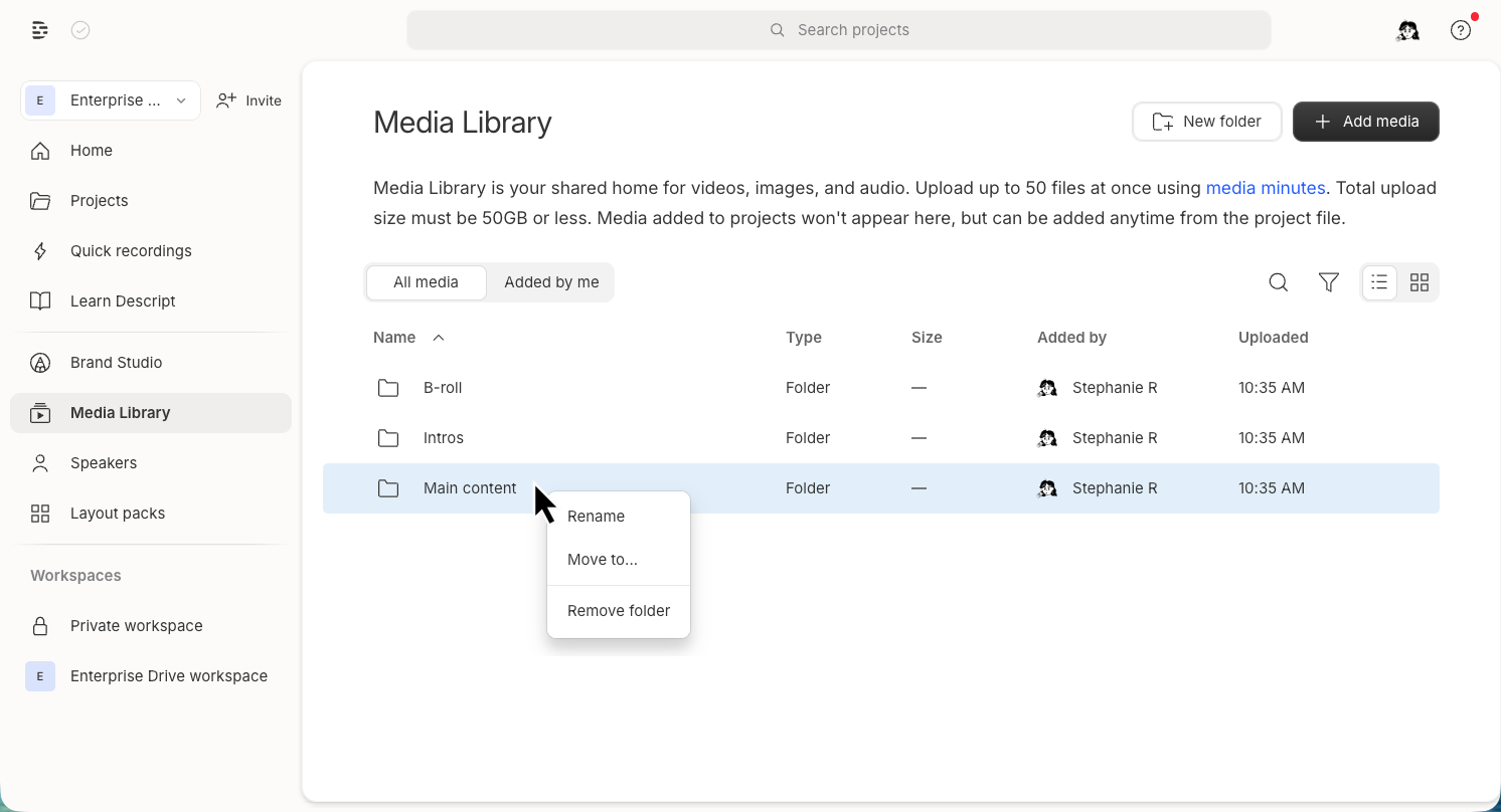 Media Library folders displayed in Drive view