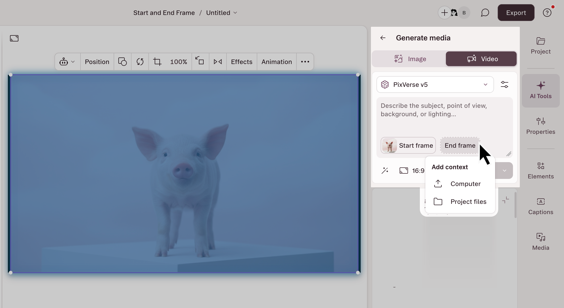 Add image button for end frame