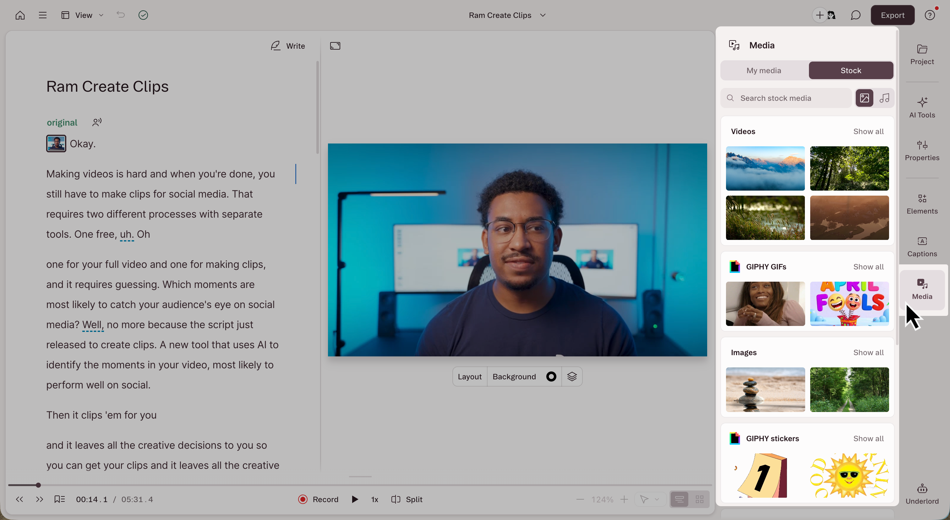Media panel in Descript