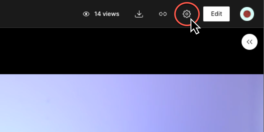 Settings icon in the top right of a published share page