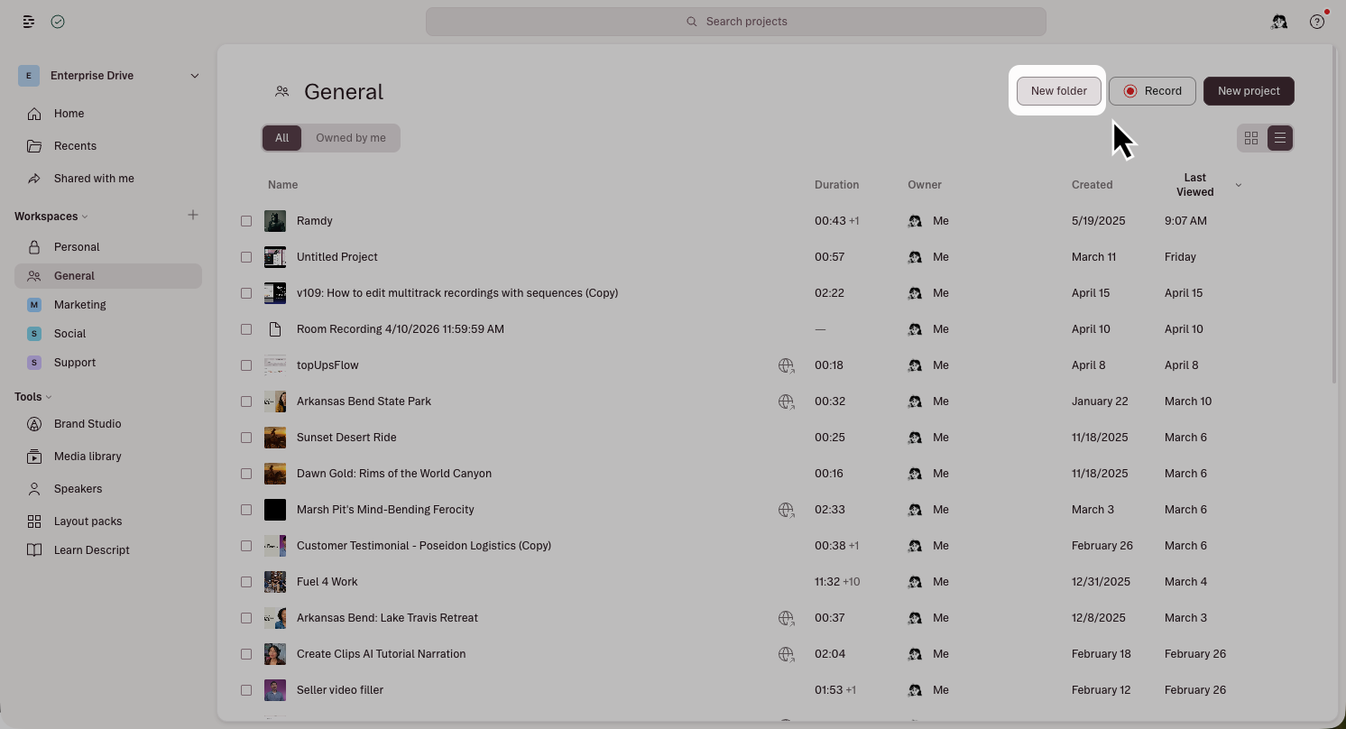 Creating a new folder in the drive view